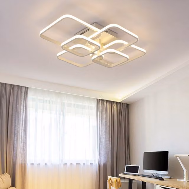 Livingandhome Modern Square LED Ceiling Light Chandelier in White, 70W