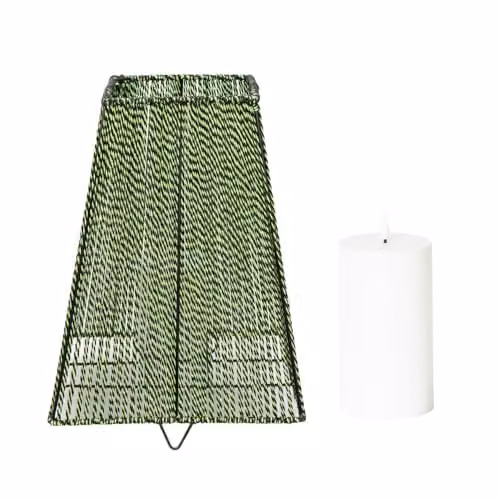 ValueLights Green and Black Metal Battery Operated Outdoor Geometric Pillar Candle Lantern, H 33.5 x W 25.0 x D 25.0 cm