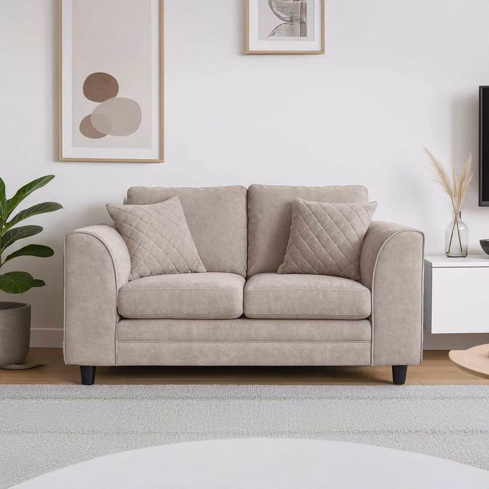 Furnishings For Less UK Quilted Chenille Fabric Sofa Set with 3 Seater and 2 Seater Scatter Back Sofas in Beige – 3