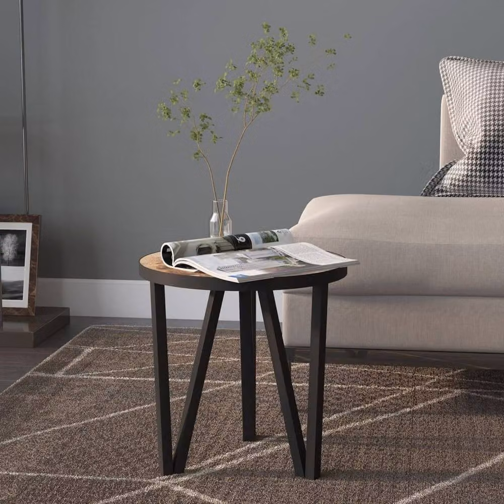 Berkfield Home Round MDF Tea Table in Black, Yellow and Brown, Diameter: 35 cm – 2