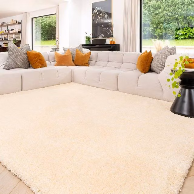 Kukoon Beige Premium Shaggy Washable Machine Washable Rectangular Rug W: 160 cm, L: 230 cm
