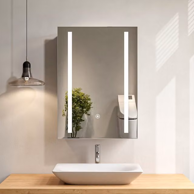 Livingandhome Wall-Mounted Modern Bathroom Mirror Cabinet with LED Lighting and Sensor Switch in Silver, Width: 50 cm