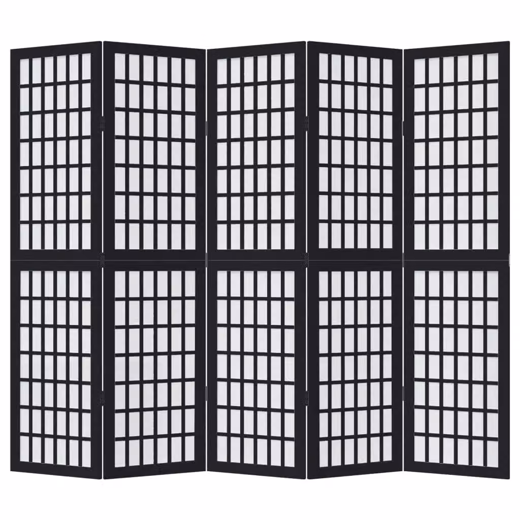 Berkfield Home 5-Panel Room Divider in Black Solid Paulownia Wood – 3