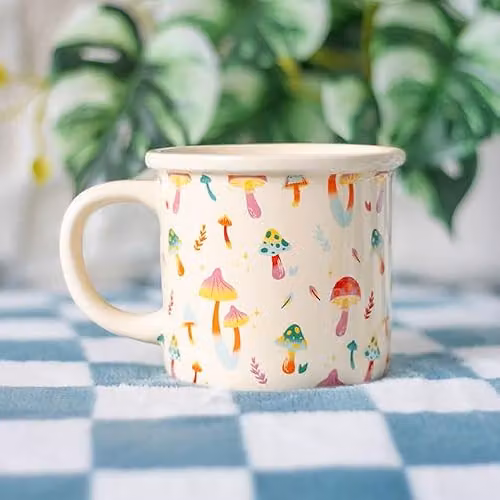 Something Different Wholesale Groovy Ceramic Mug with Pink Multicolour Mushroom Design, 350ml – 2