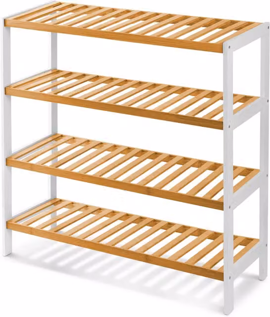 Keplin 4-Tier Bamboo Shoe Rack in White and Natural Wood – 6