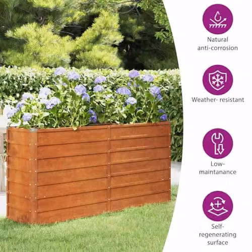 vidaXL Corten Steel Raised Bed in Brown, W/D/H: 160 x 40 x 77 cm – 4