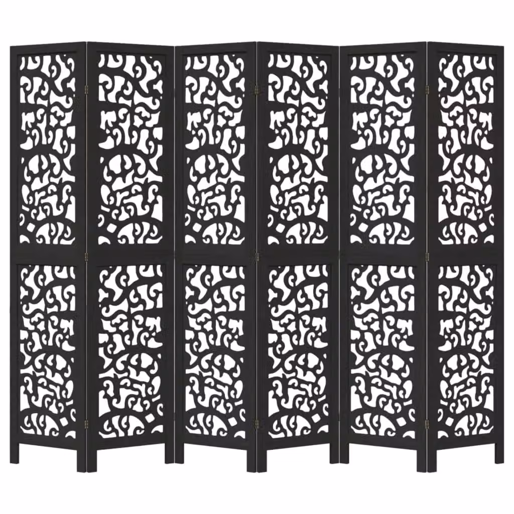 Berkfield Home 6 Panel Black Solid Wood Paulownia Room Divider – 4
