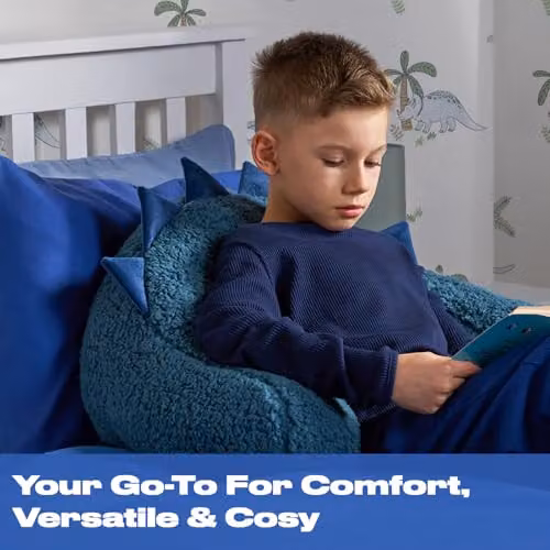 OHS Dinosaur Cuddle Cushion for Kids in Blue, Soft Fleece Back Support Reading Pillow, W/D/H: 45 x 40 x 30 cm – 2
