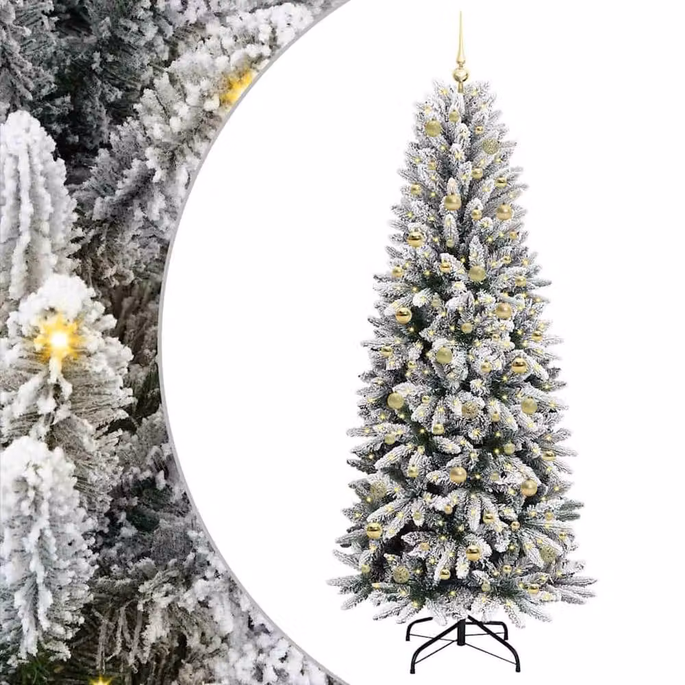 Berkfield Home Artificial Christmas Tree with 300 LEDs in Green and White, W/D/H: 78 x 78 x 210 cm – 2