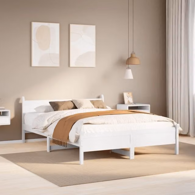 Berkfield Home Small Double Bed Frame in White Solid Pine Wood, W/D/H: 120 x 200 cm – 1