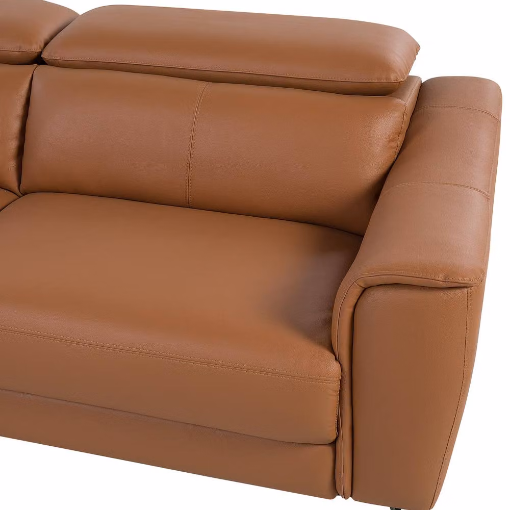 Wyld and Coco Brown 3+1 Leather and Faux Leather Sofa Set with Adjustable Headrests – 3