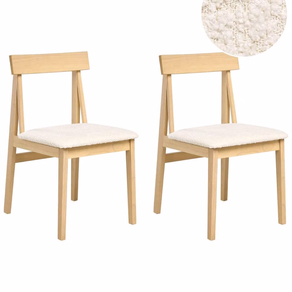 Wyld and Coco Set of 2 Armless Dining Chairs in Beige Bouclé and Light Brown Rubberwood – 2