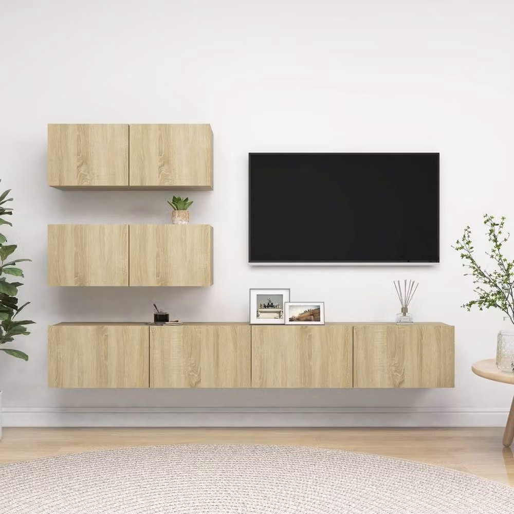 Berkfield Home Modern 4 Piece TV Cabinet Set in Sonoma Oak and Light Brown – 1