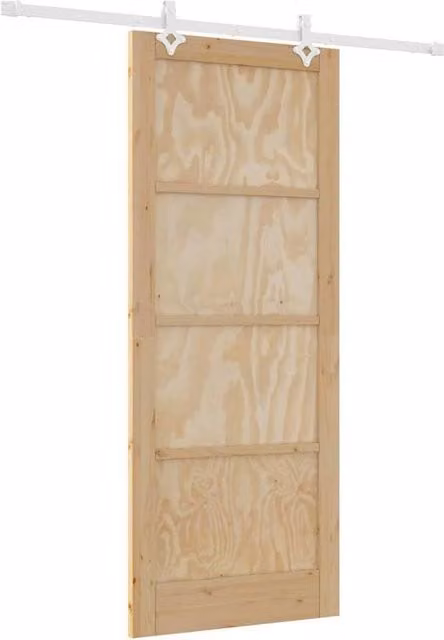 Berkfield Home Modern Sliding Door with Hardware Set in Brown Solid Pine, W: 86 cm, H: 211 cm