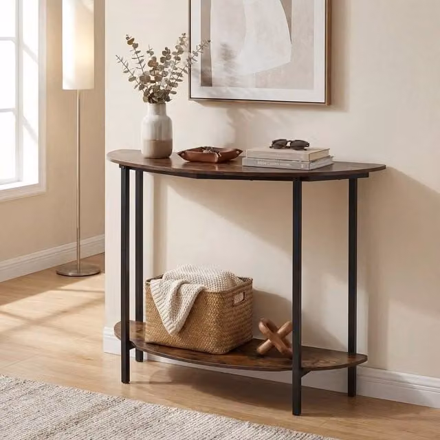 KORVIXA Industrial Narrow Entryway Table in Brown with Wood and Metal Finish – 1
