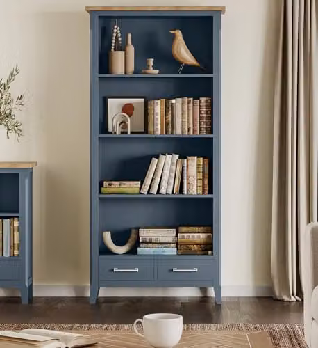 Baumhaus Signature Blue Tall Wood Bookcase in Matt Blue, H 180 x W 75 x D 33 cm – 2