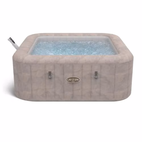 Bestway Lay-Z-Spa Rome Square Inflatable Hot Tub for 4-6 People in Brown and Grey with Wifi App Control – 1