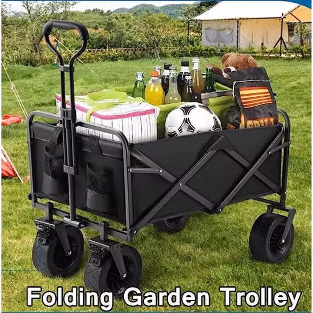 NESTLUNE Heavy Duty Folding Festival Wagon Garden Trolley in Black – 1