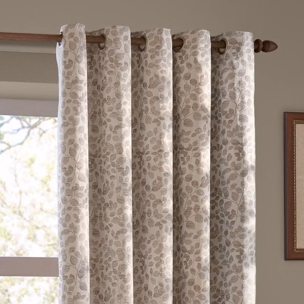 Wylder Haus Grace Leaf Jacquard Eyelet Curtain Pair in Beige, W: 117 cm, Drop: 137 cm – 3