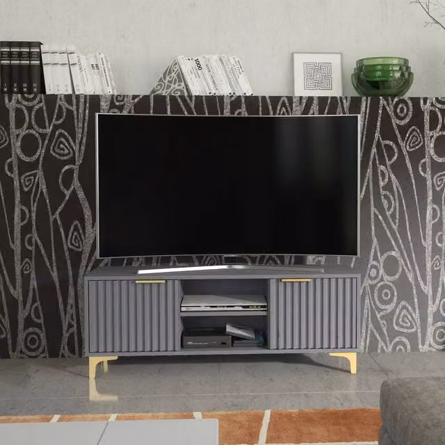 PAWNORA Modern Geometric TV Unit and Sideboard Cabinet in Grey and Gold, Width: 120 cm – 1