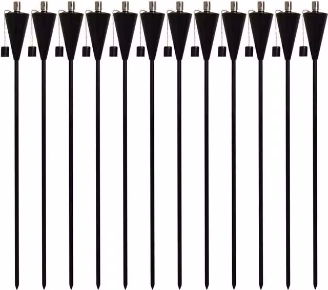 Harbour Housewares Metal Cone Garden Torches with Ground Spike, Black, Pack of 12