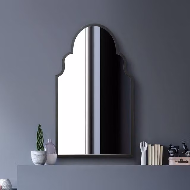 Arcus Crown Overmantle Arched Wall Mirror with Black Metal Frame by MirrorOutlet