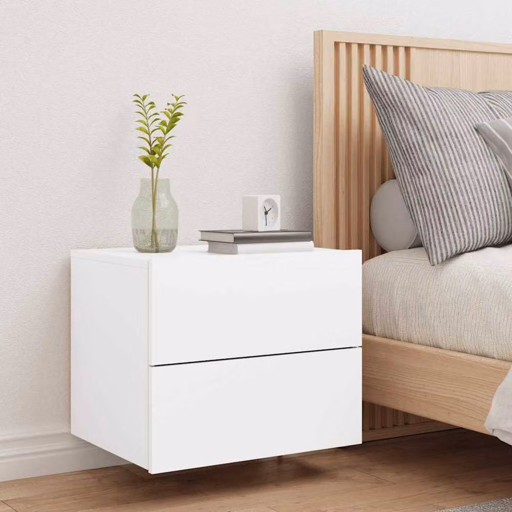 Berkfield Home Wall-mounted Bedside Cabinet with Integrated LED Lights in White – 3