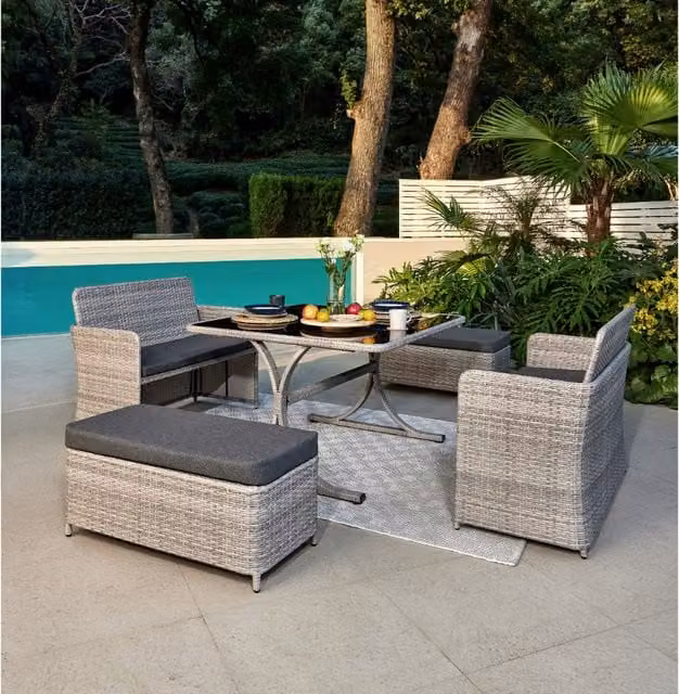 Guell Garden Modern Grey Rattan and Metal Dining Set