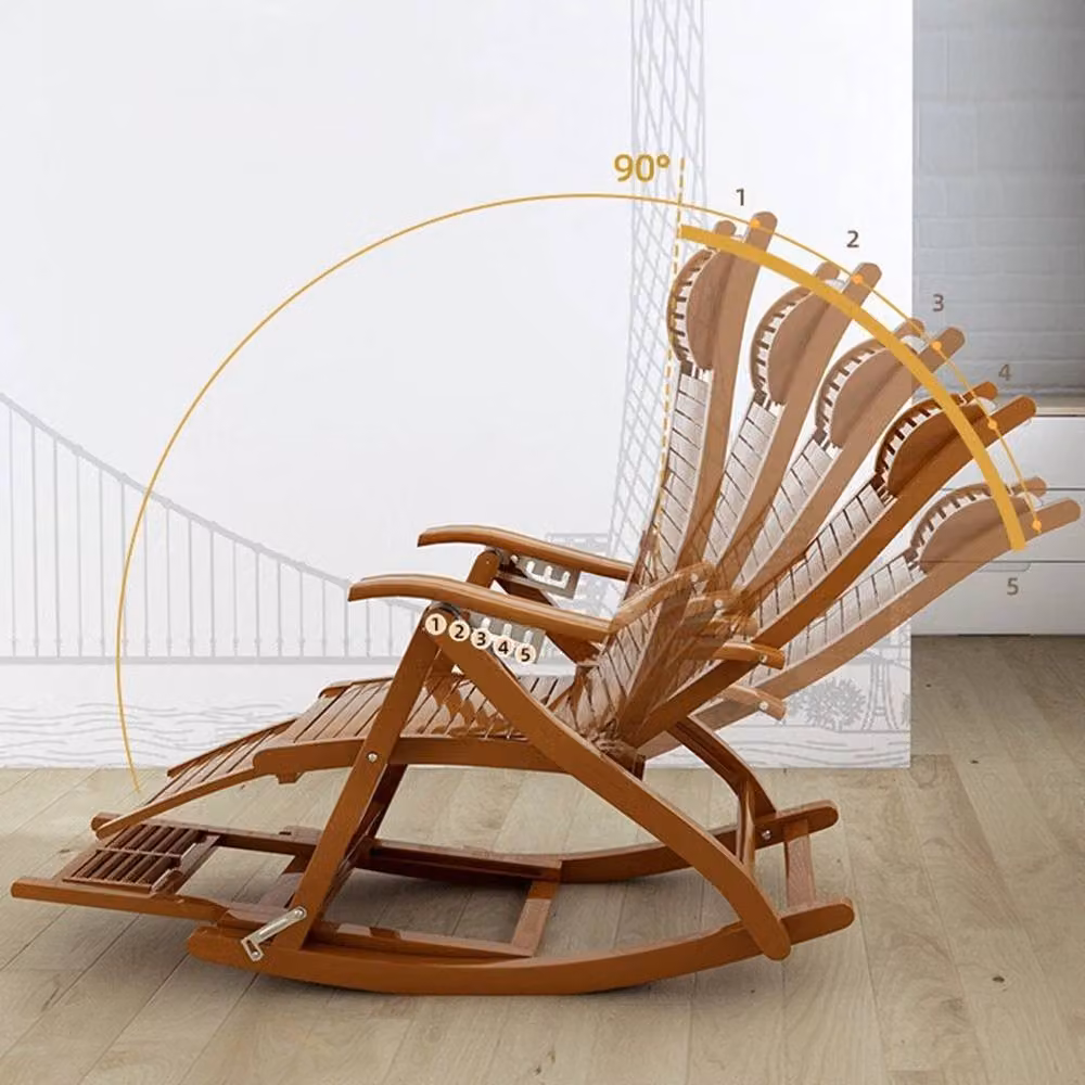 FORGEVIO Folding Bamboo Recliner Sun Lounger in Natural Sand Brown with Adjustable Headrest – 3