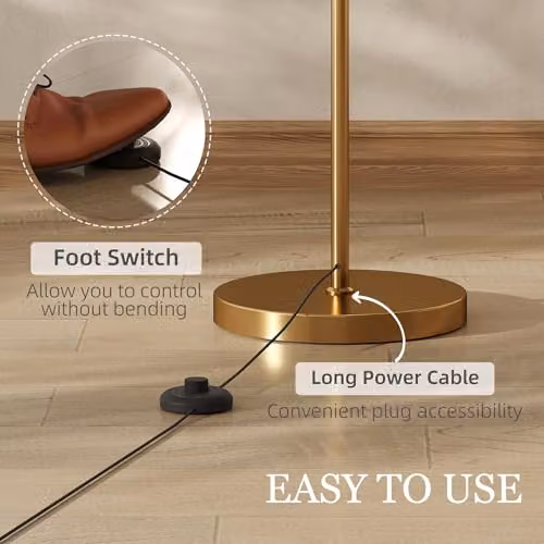 HOMCOM LED Floor Lamp in Gold with Remote Control, Stepless Dimming and Timer – 3