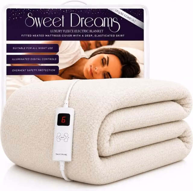 Sweet Dreams Single Fleece Heated Fitted Mattress Cover, White, W/D/H: 90 x 200 cm – 1