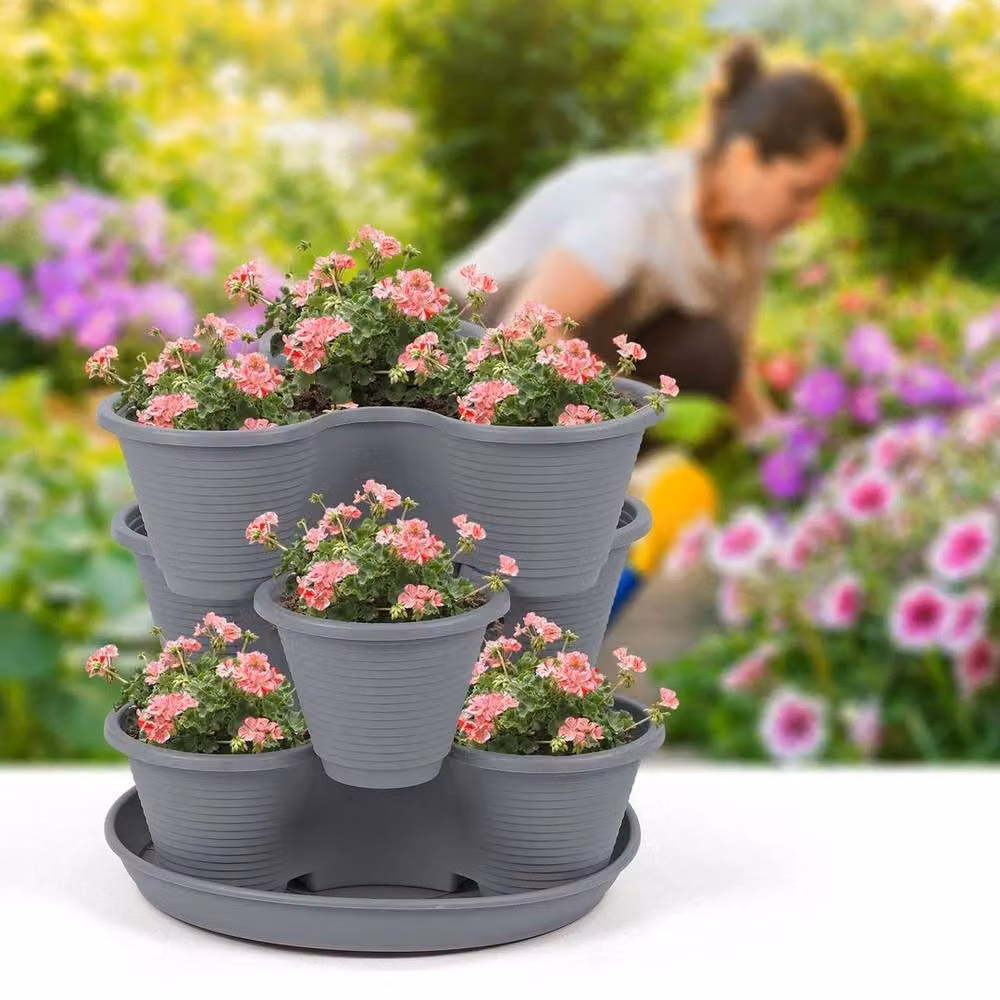 KORVIXA 3 Tier Charcoal Vertical Stackable Garden Planter Tub in Grey – 3