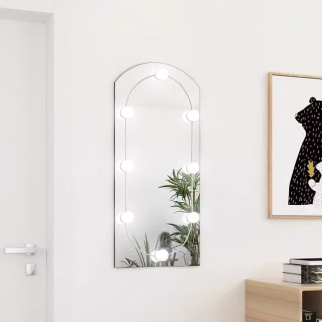 Berkfield Home Silver Glass Arch Wall Mirror with LED Lights W: 90 cm, H: 45 cm