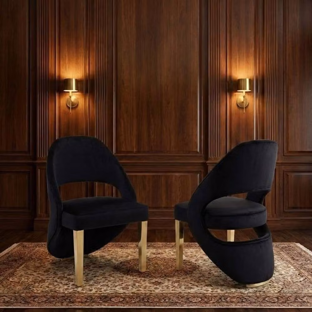 HOME LUXE INTERIOR Santorini Set of 2 Black and Gold Velvet Dining Chairs with Modern Shimmer Fabric – 3