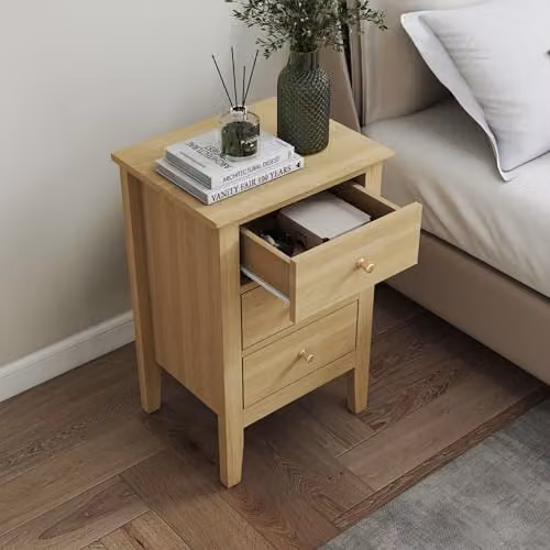 Core Products Henley 3-Drawer Bedside Cabinet in Oak-Effect Brown with Gold Handles – 3