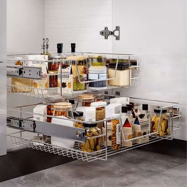 Livingandhome 2-Piece Metal Pull Out Under Shelf Kitchen Storage Baskets in Silver