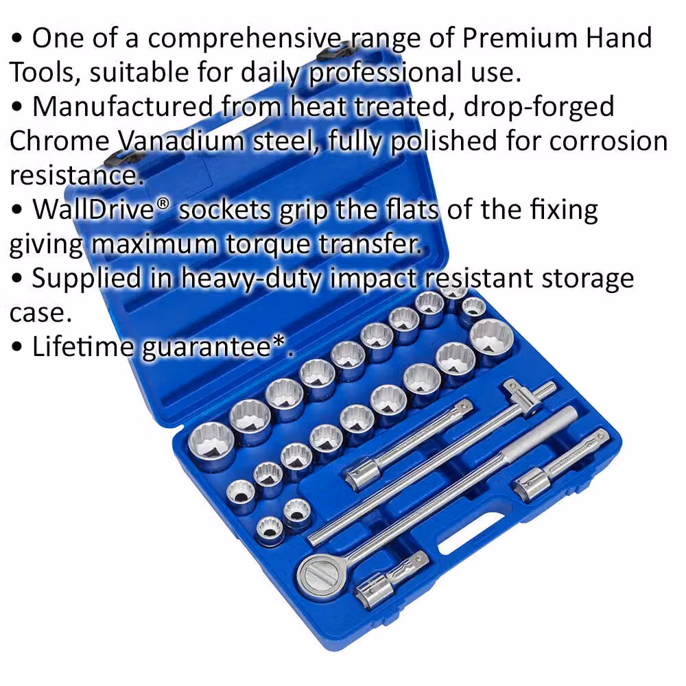 Loops 26 Piece 3/4 Inch Square Drive 12 Point Socket Set in Silver Chrome Vanadium Steel – 2