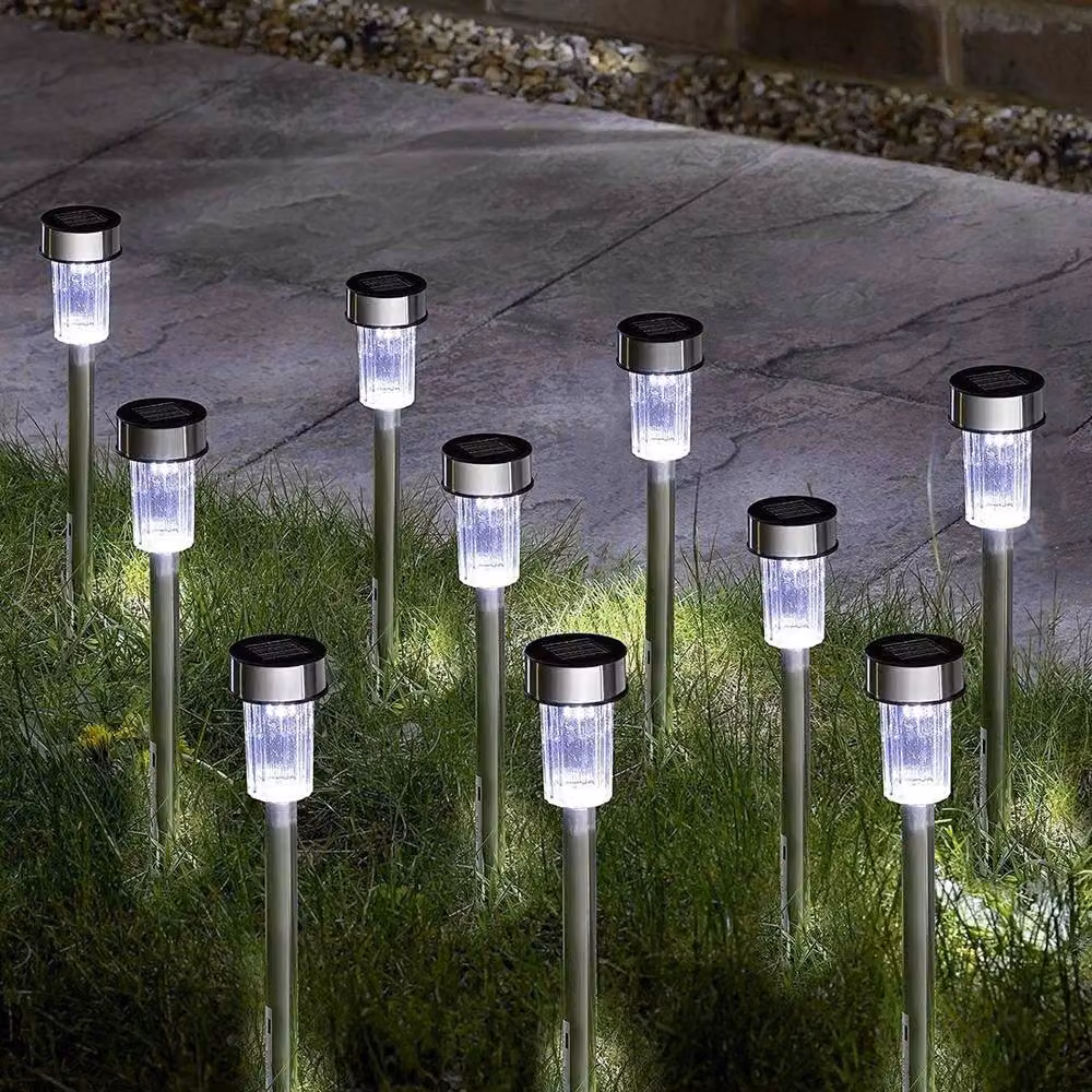 VOGREX 10 Piece Set of Silver Solar Garden Stake Lights with Dusk Sensor – 3