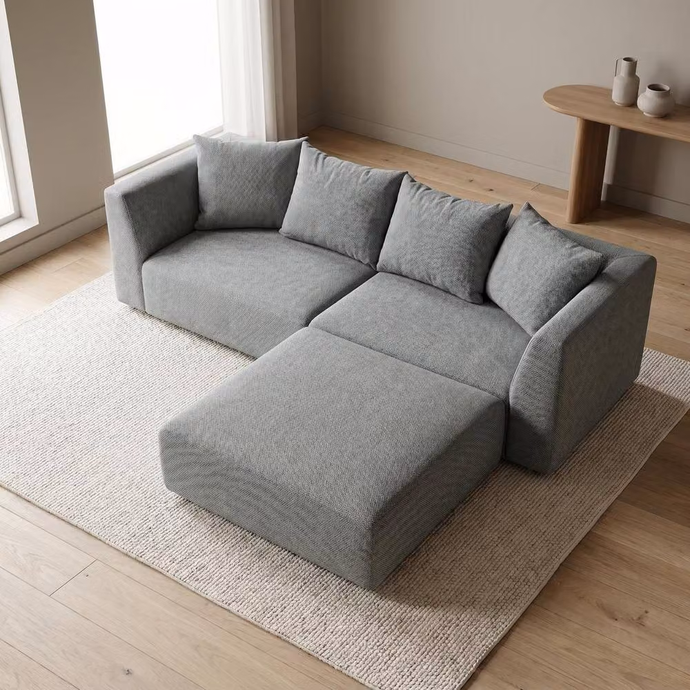 Abakus Direct Tokyo L-Shape Corner Sofa in Anthracite Basket Weave Fabric – 2