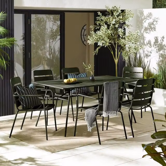 FurnitureboxUK Leros Green Metal 6 Seat Garden Dining Set