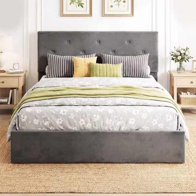 HOMCOM King Size Upholstered Bed Frame with Gas Lift Underbed Storage in Dark Grey Velvet
