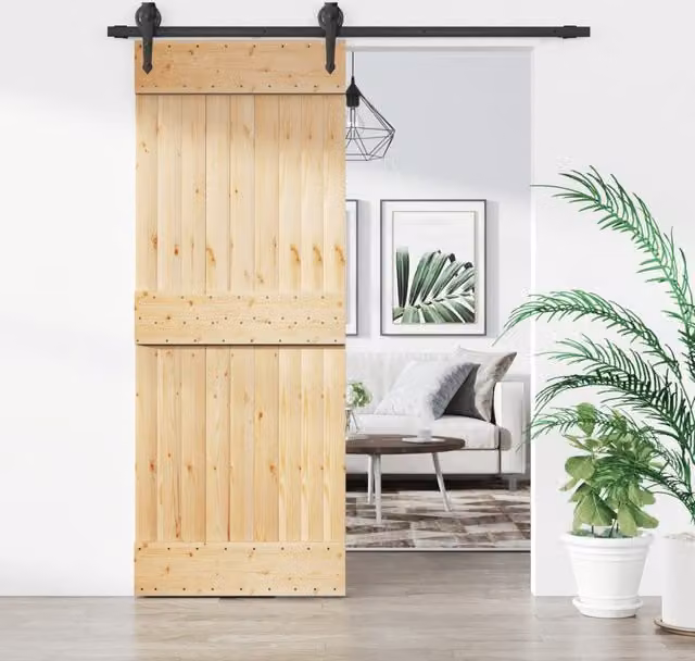 Berkfield Home Modern Sliding Door with Hardware Set, Solid Wood and Steel, Brown, W: 80 cm, H: 210 cm