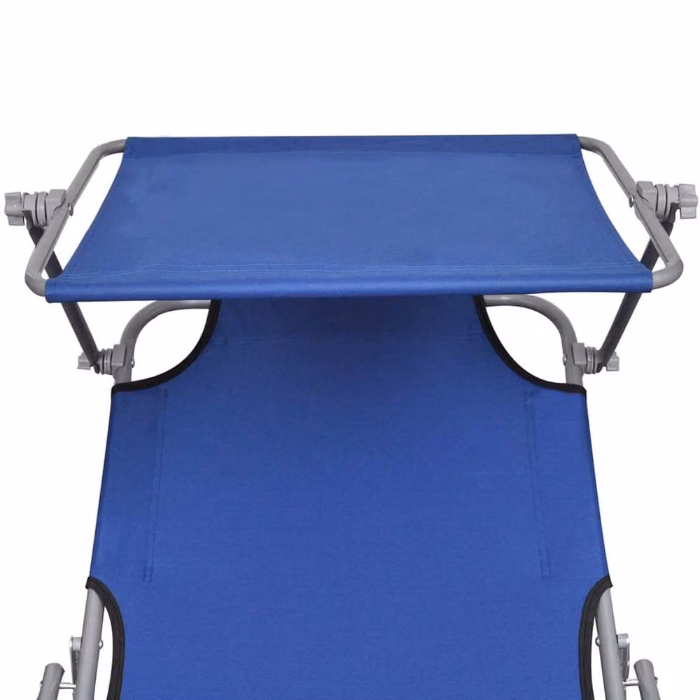 Berkfield Home Folding Sun Lounger with Canopy in Blue Steel and Fabric – 3
