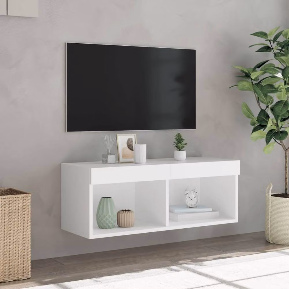 Berkfield Home Modern TV Cabinet with LED Lights in White, W/D/H: 80 x 30 x 30 cm – 4