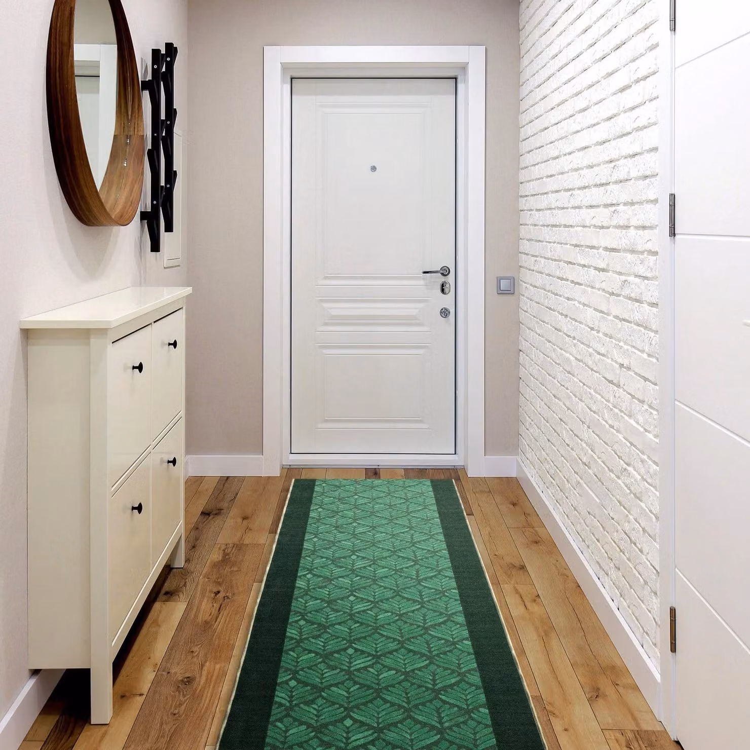 RugsX Anti-Slip Floral Leaves Runner in Green, W: 110 cm, D: 130 cm – 3