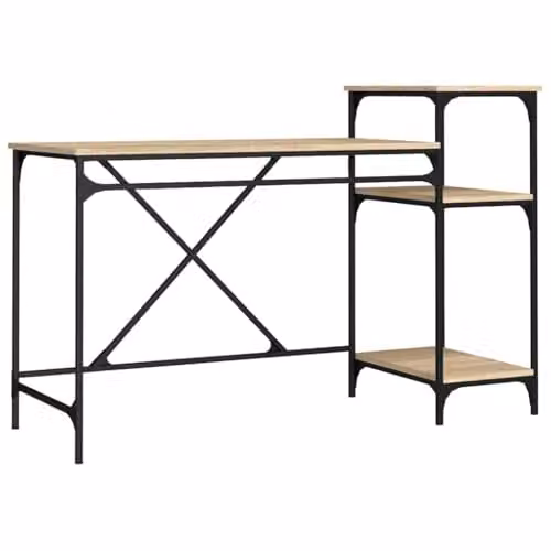 vidaXL Computer Desk with Shelves in Sonoma Oak and Brown, W/D/H: 135 x 50 x 90 cm