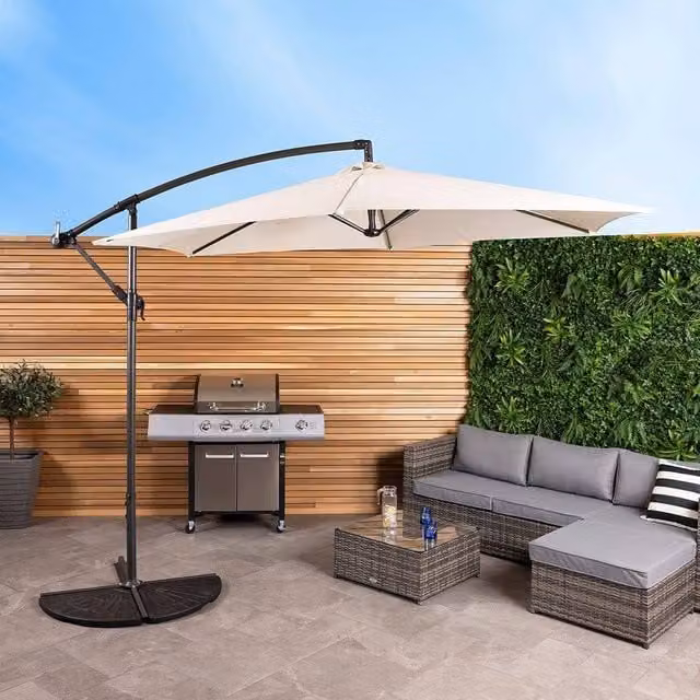 Charles Bentley 3m Cantilever Hanging Banana Patio Garden Umbrella in White – 1
