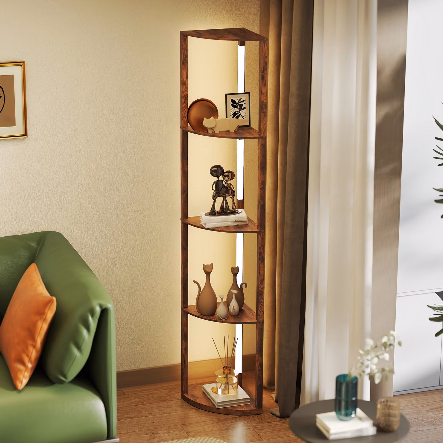 HOMCOM Floor Standing LED Lamp with Shelves, Dimmable 3000K Warm White Light, Rustic Brown – 5