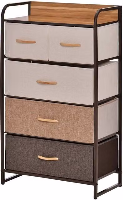 Kelvenix Multicolour 5-Drawer Fabric Dresser Tower Chest of Drawers