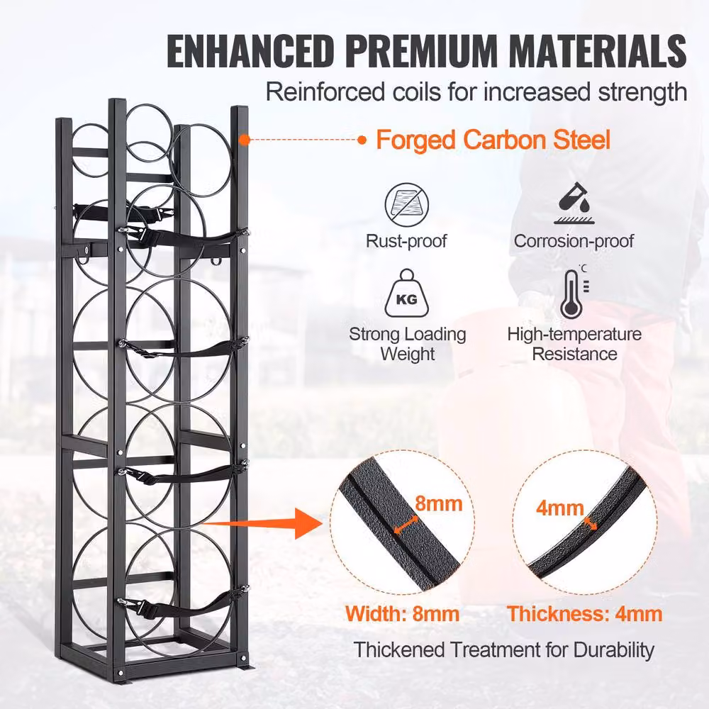 VEVOR Black Steel Freestanding Refrigerant Tank Rack with 3 x 30lbs Capacity – 3